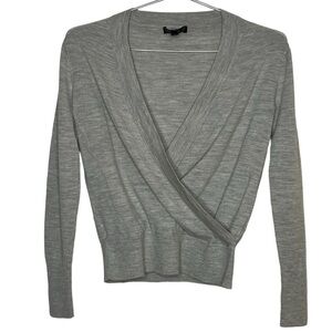 J. Crew 100% Merino Wool Wrap Sweater Grey V Neck